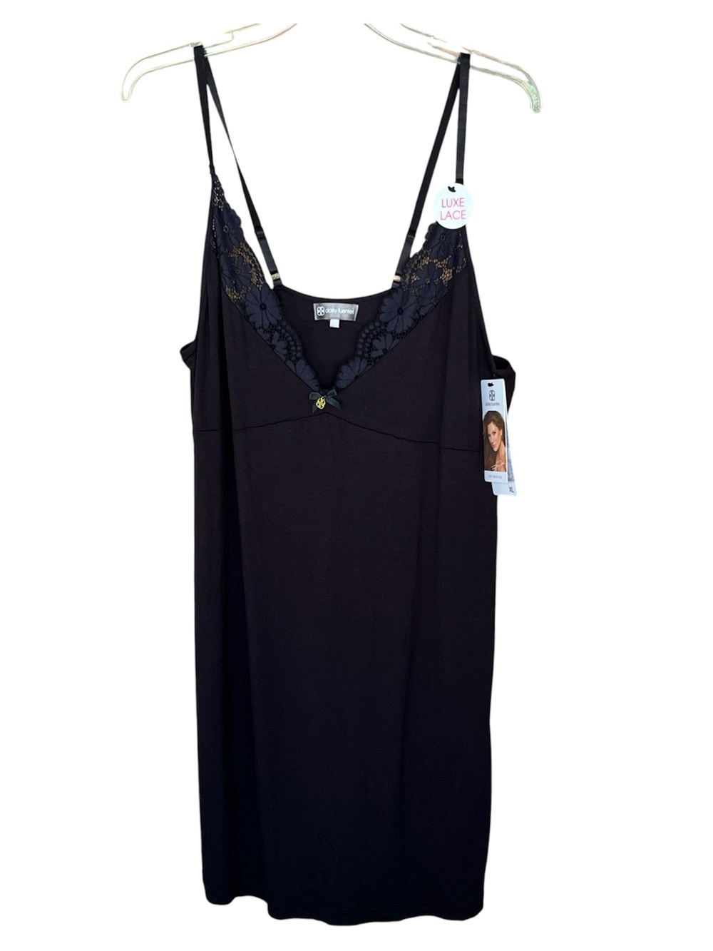 Daisy Fuentes XL Black Lace Luxe V-Neck Chemise Sleepwear Rayon Elastane NWT